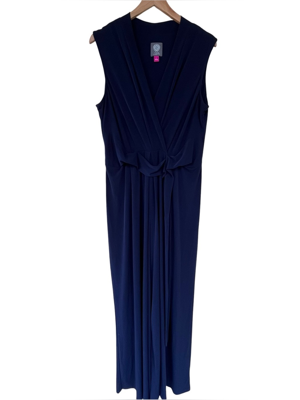 Vince Camuto Navy Blue Sleeveless Faux Wrap Wide Leg Jumpsuit Size XL